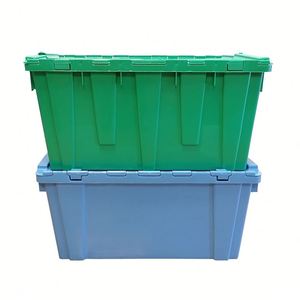 Contenedores de tapa adjunta de almacenamiento de plástico Caja móvil logística de anidamiento resistente - Product Image 5
