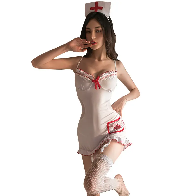 Sexy vestido ropa interior de negocios uniforme tentación erótico Ángel blanco enfermera Cosplay disfraz y T-Pants