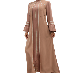 Abito da donna di lusso personalizzato Abaya Dubai Premium in Chiffon alla moda un pezzo unico con perline in tinta unita nuovo abito da donna