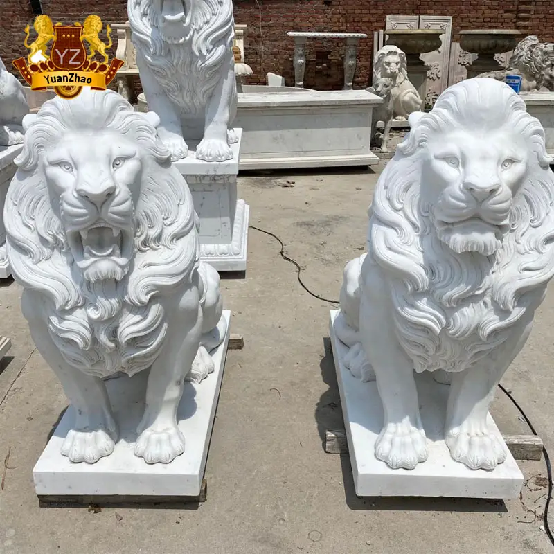 Decorazione del giardino grande animale esterno in pietra intaglio a mano statue di leone in marmo prezzo