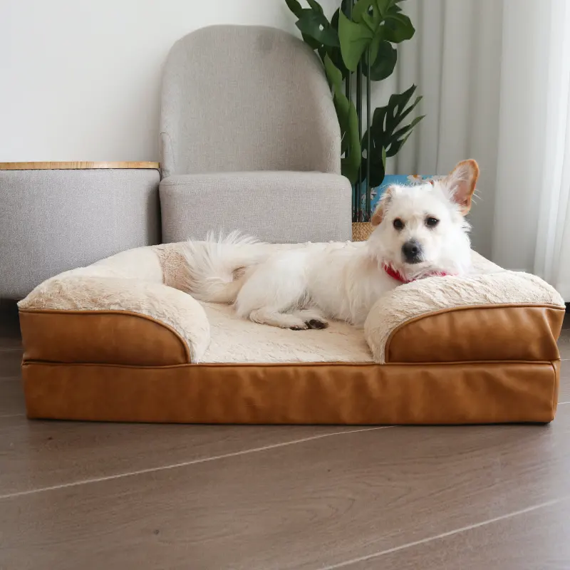 Büyük köpekler için köpek yatağı kanepe yıkanabilir bellek köpük peluş ev hayvanı ürünü kedi kürk kabarık ortopedik deri köpek kanepesi lüks kapak