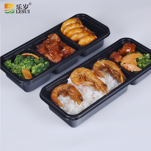 Lebensmittel behälter Verpackung zum Mitnehmen Bento Lunchbox 2 3 Portion Fach schwarz Boden behälter mit Deckel - Product Image 2