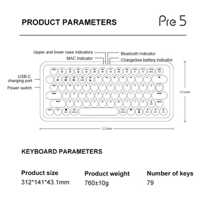 Rapoo Ralemo Pre5 Colorful Wired 79Keys Retro Women Girl Cute Mini Gaming Led Mechanical <strong>Keyboard</strong> Wireless - Product Image 6