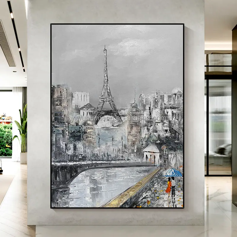 Pintura de la Torre eiffel de París, lienzo pintado a mano con paisaje blanco y negro de ciudad francesa, moderno, 100%