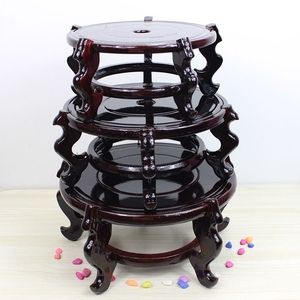 Wood Round Pedestal Planter Riser <strong>Display</strong> Racks <strong>Dark</strong> Brown Chinese Circular Wooden Fishbowl Stand - Product Image 5