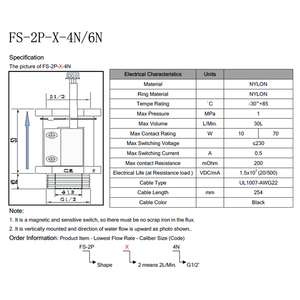 FS-2P-X-4N iki tel G1/2 3/4 inç erkek kadın konu sıvı akış sensörü anahtarı plastik manyetik su akış DN15 DN20 PP malzeme - Product Image 4