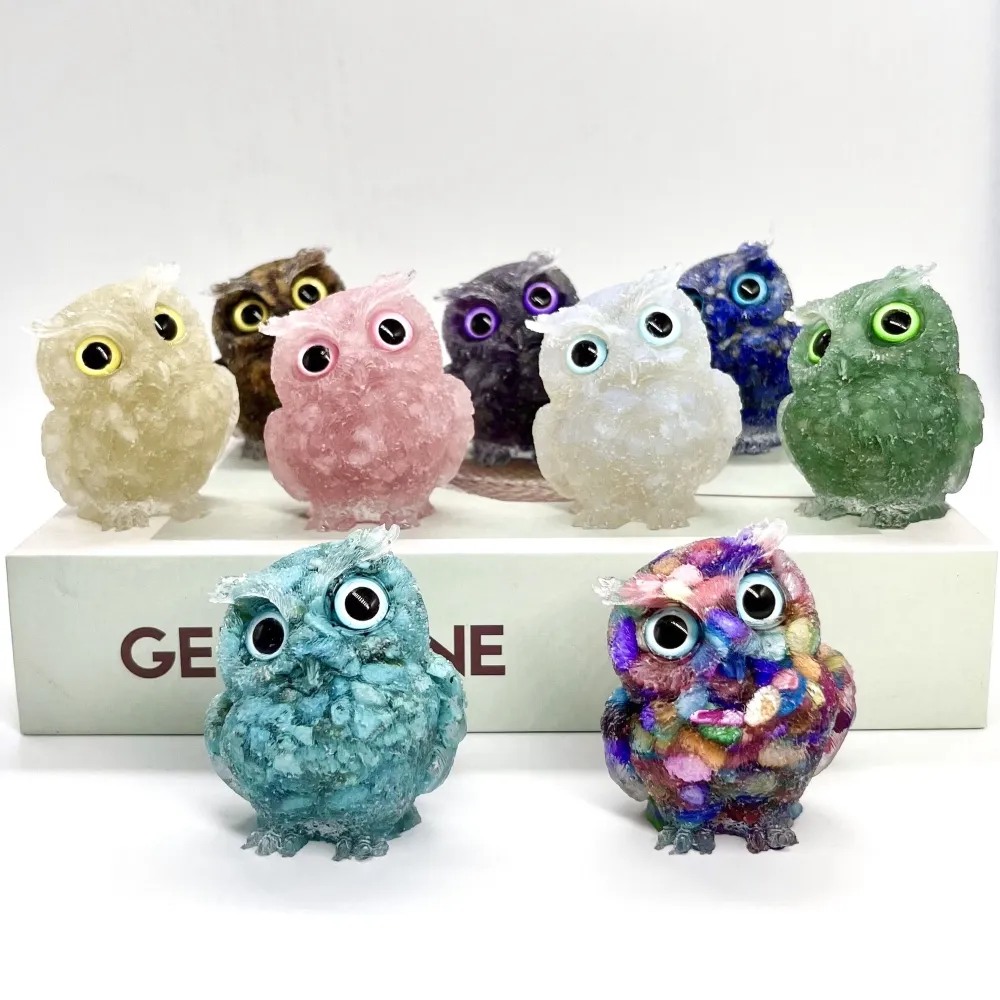wholesale natural crystal chips stones resin owl crafts crystal resin crafts ornaments home decoration gifts