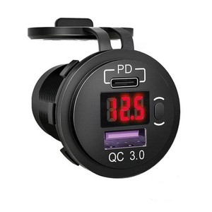 12v快速充电器插座防水电源插座，带电压表12/24V PD + QC3.0双USB充电器手机支架 - Product Image 1