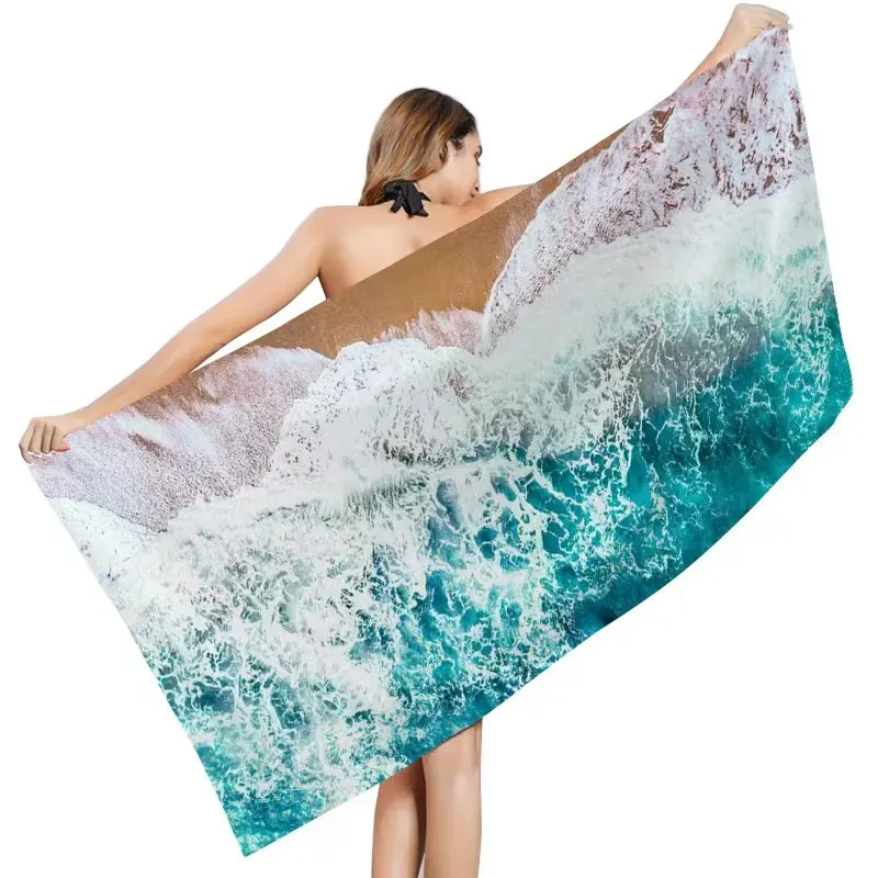 Fabrika düşük fiyat özel plaj havlusu kum ücretsiz özel baskılı büyük jakarlı logo plaj havlusu