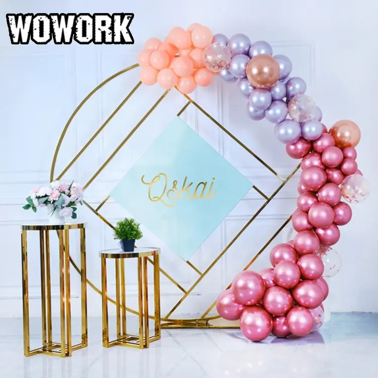 2024 WOWORK fushun event designer 1st birthday metal circle grid stand gold round mesh backdrop for party ideas kids