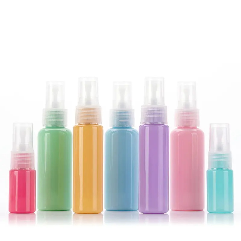 Mini perfume de plástico para atacado, garrafa de spray redondo ecológica roxa rosa vazia 10ml/30ml/50ml