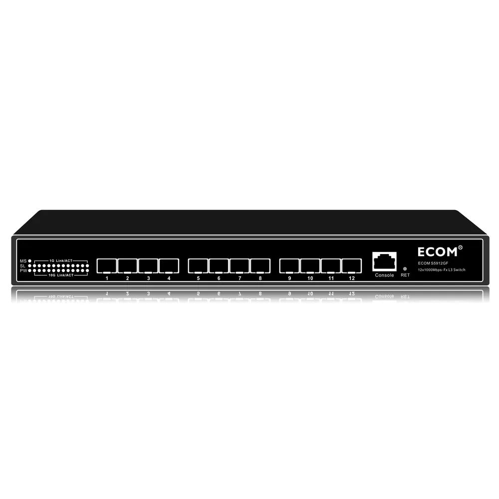 ECOM S5912GF-FX 12x10/100/1000/10000Mbps-Fx 10G SFP+ L3 منظم ايثرنت 12 منافذ تبديل شبكة محور تبديل شبكة LAN