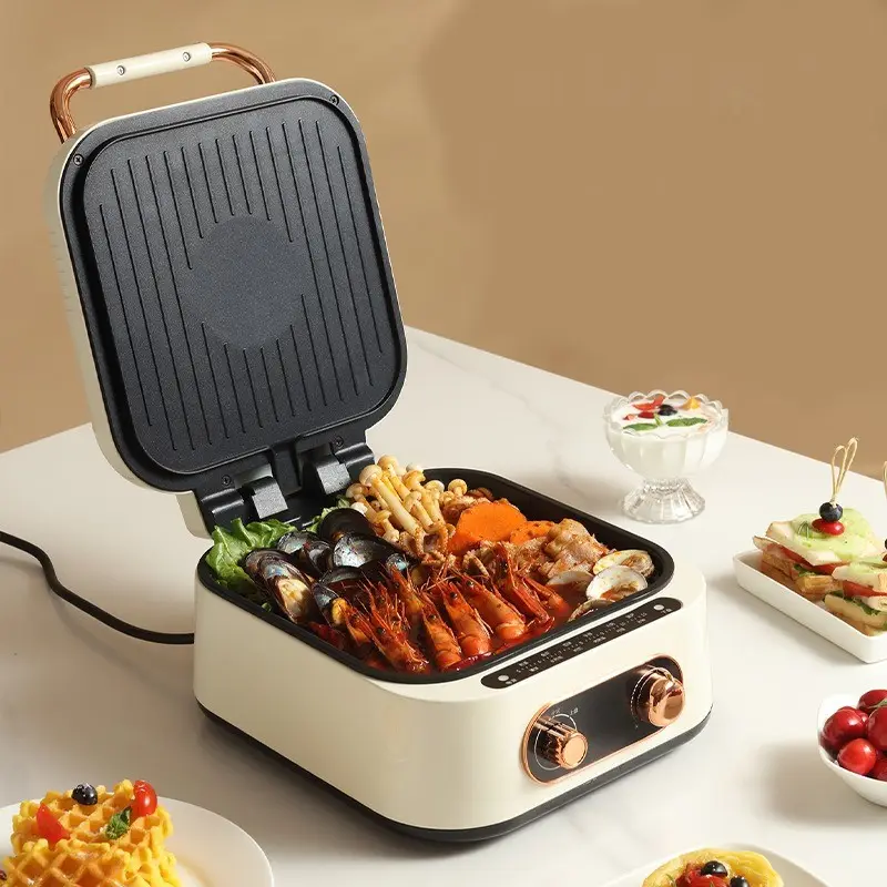 2 In 1 Elektrische Hot Pot Bbq Grill 1600W Multifunctionele Draagbare Thuis Opvouwbare Anti-Stick Split Pot Rookloze Barbecuepan