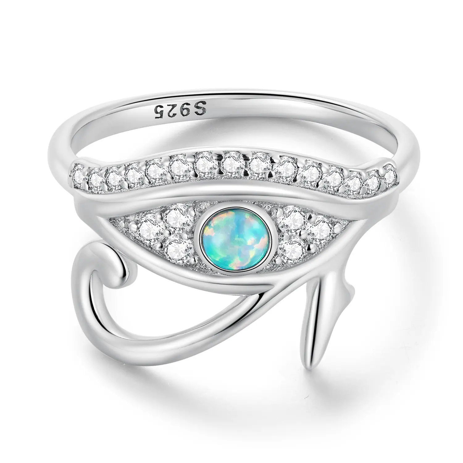 Jilina Bamoer 925 prata esterlina azul opala Sortudo olho de Horus anel Pavimentar CZ para presente de aniversário feminino joia fina BSR403