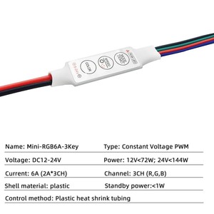 Mini controlador LED RGB de 5V/12V/24V CC con controlador de atenuación con control remoto de 3 teclas 6A salida RGB 5050/3528/2835 SMD tira de luces LED - Product Image 5