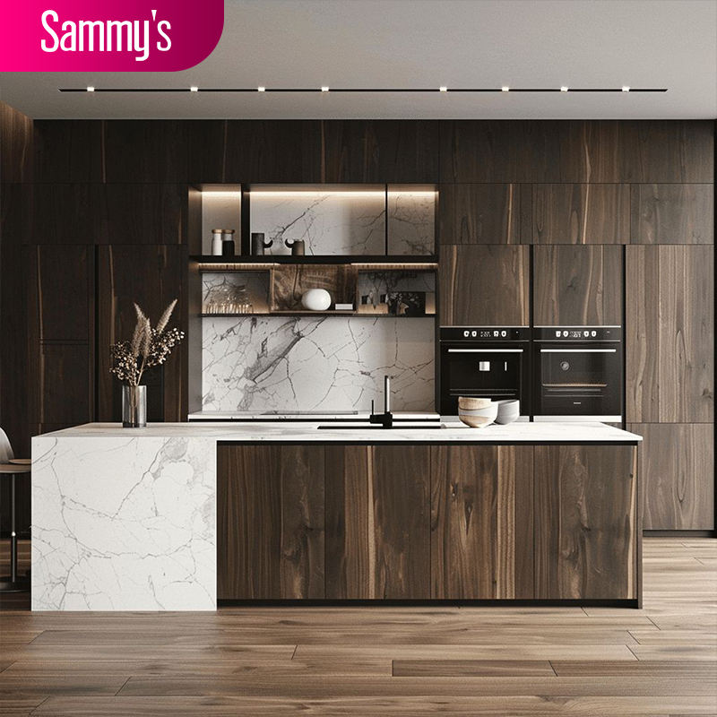 Gabinetes de cocina de madera de nogal