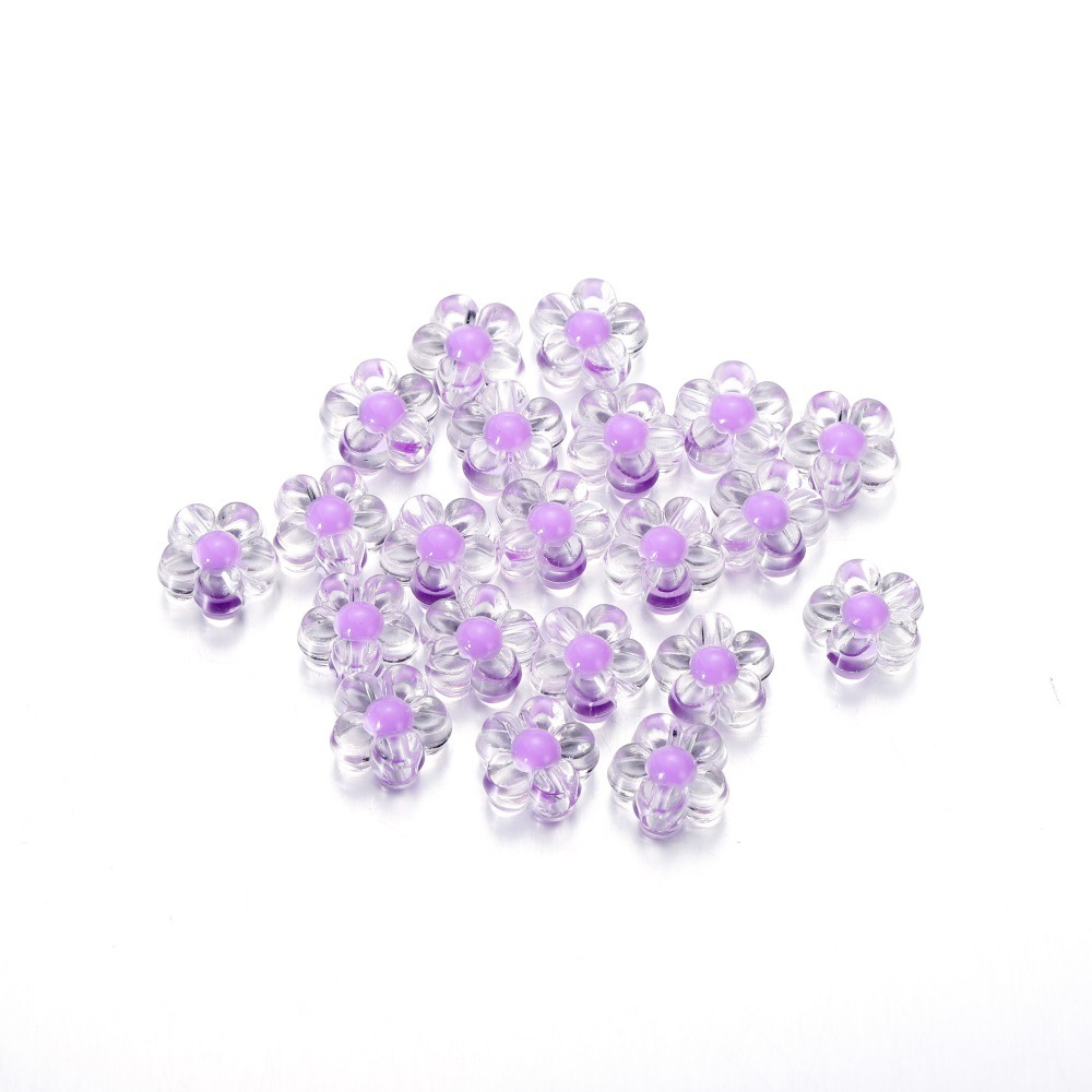 Perles de fleurs brillantes en acrylique - violet