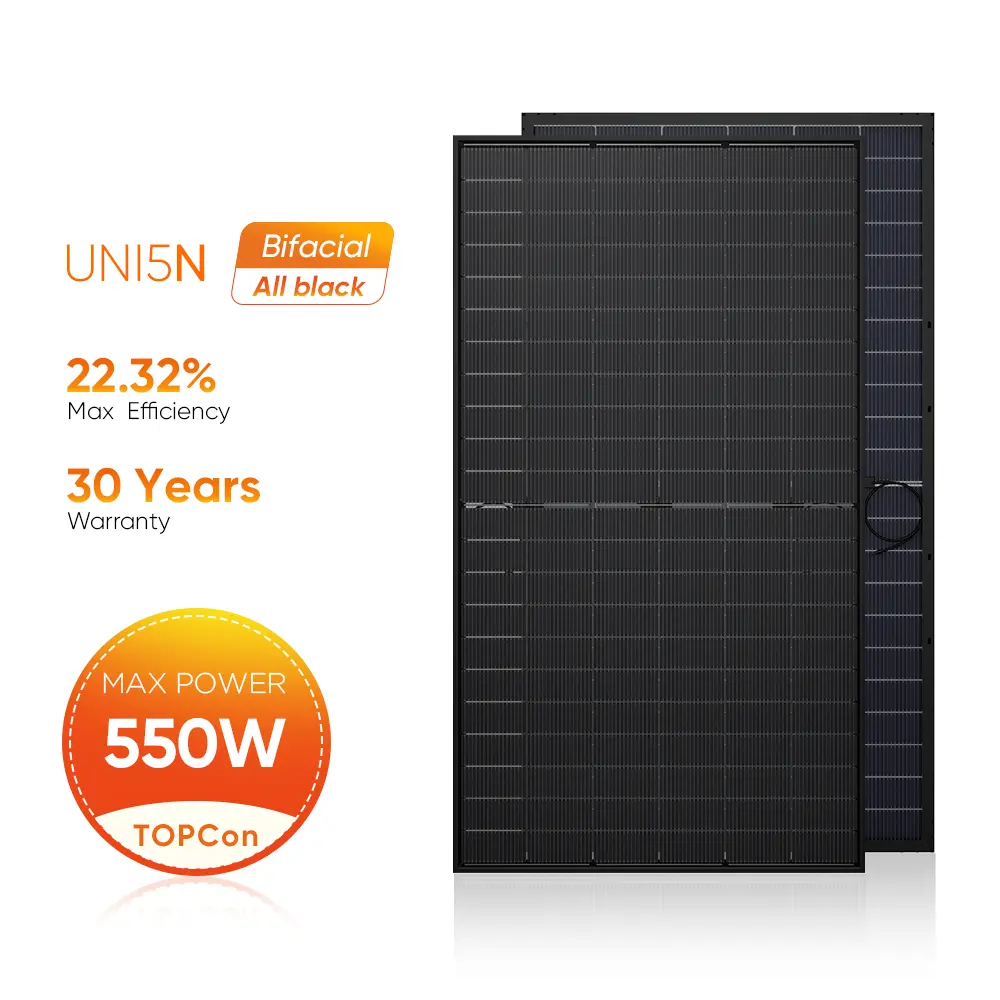 أسعار ألواح الطاقة الشمسية باللون الأسود بالكامل 500 وات 550 وات وحدات ألواح الطاقة الشمسية الكهروضوئية المنزلية أحادية البلورة من النوع N