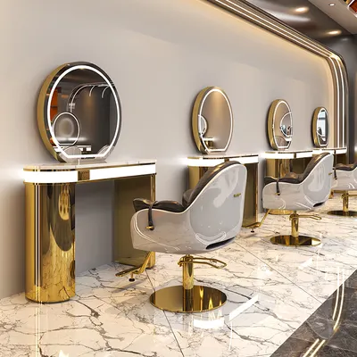 Гостиничное Полноразмерное светодиодное освещение для ванной комнаты, зеркало для салона красоты, металлическая станция для салона красоты с зеркалом, одностороннее двойное