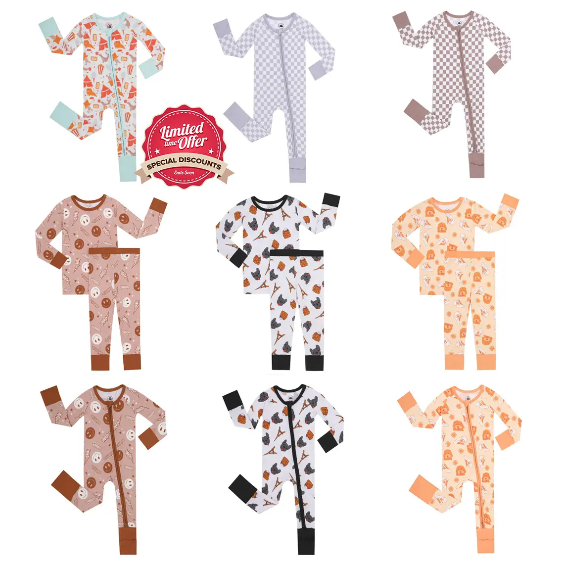 Mono personalizado de manga larga para bebé al por mayor, Pelele de bambú para bebé con pijama con cremallera