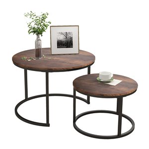 工业圆形茶几套装2坚固易组装传统乡村农家风格客厅端桌 - Product Image 1
