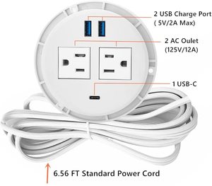 All in <strong>One</strong> 80MM US Power Round Desk Table Socket with <strong>2</strong> USBA+<strong>USB</strong>-C /Desktop Power Grommet Desk Recessed Power Charging Socket - Product Image 2