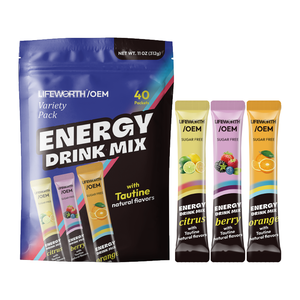 Lifenworth Energy Drink in polvere Stix 40 pacchetti e taurina in viaggio 0 zucchero 170 mg di caffeina a basso contenuto calorico aumenta l'idratazione - Product Image 1