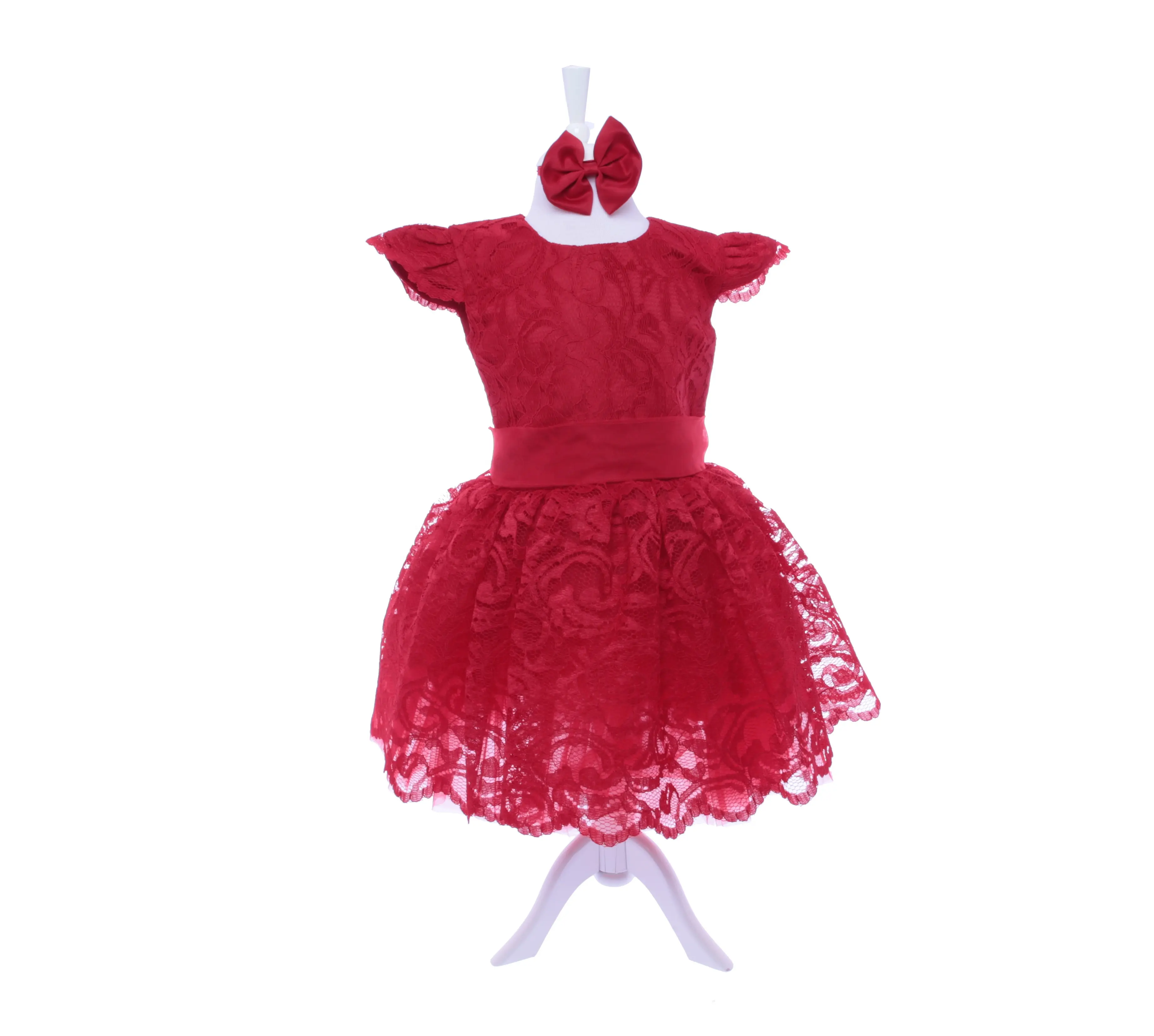 Bambini personalizzati all'ingrosso bambini moderni Lux neonato nuovo Design festa matrimonio compleanno pizzo rosso di alta qualità neonate vestito