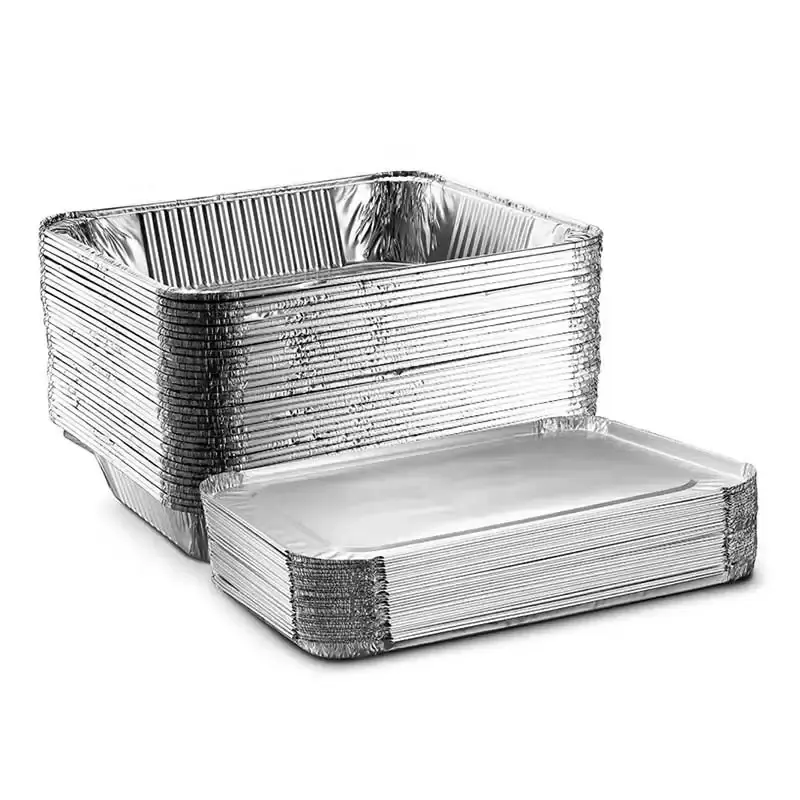 OEM ODM menerima Takeaway wadah makanan aluminium cepat sekali pakai/nampan aluminium dengan tutup untuk makanan