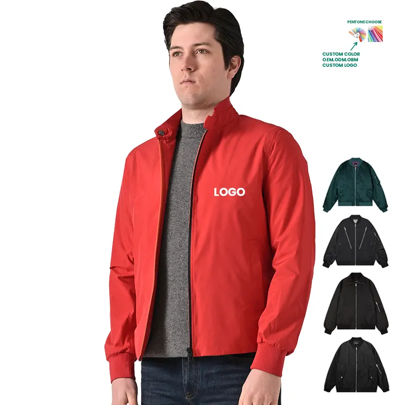 Giacca a vento leggera Bomber Casual da uomo con collo alto e Zip