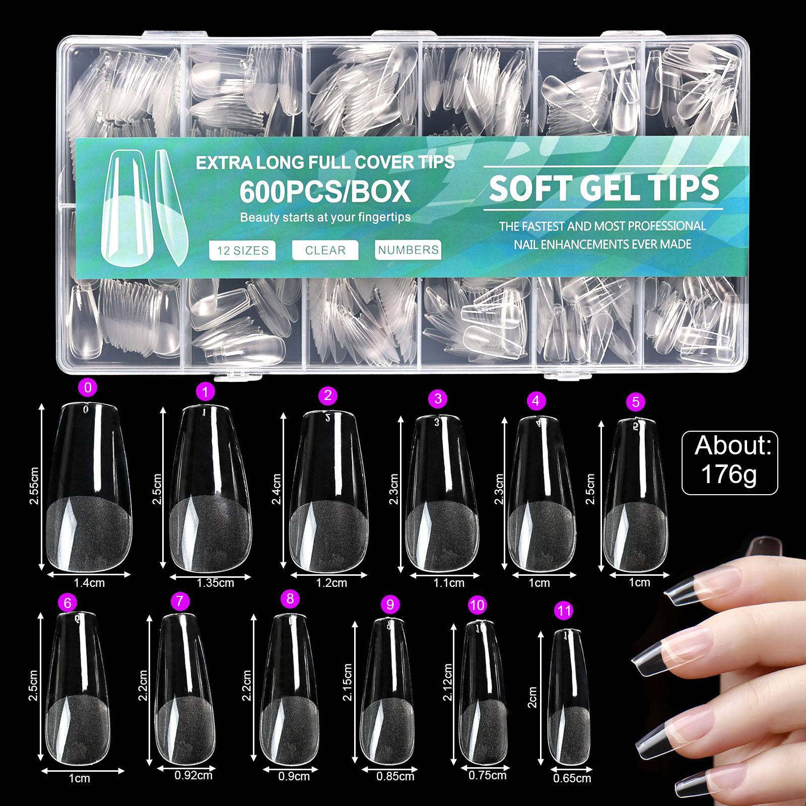 Free of carving and polishing semi-matte nail tips 600pcs02#