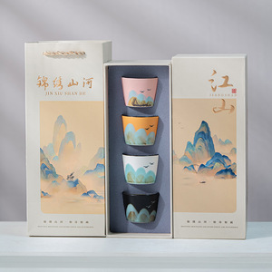 Handmade Custom Ceramic <strong>Cups</strong> Set Porcelain Pottery Tea <strong>Cups</strong> Set of 4 Splendid Mountains and Rivers Tea <strong>Cup</strong> with Gift Box - Product Image 4