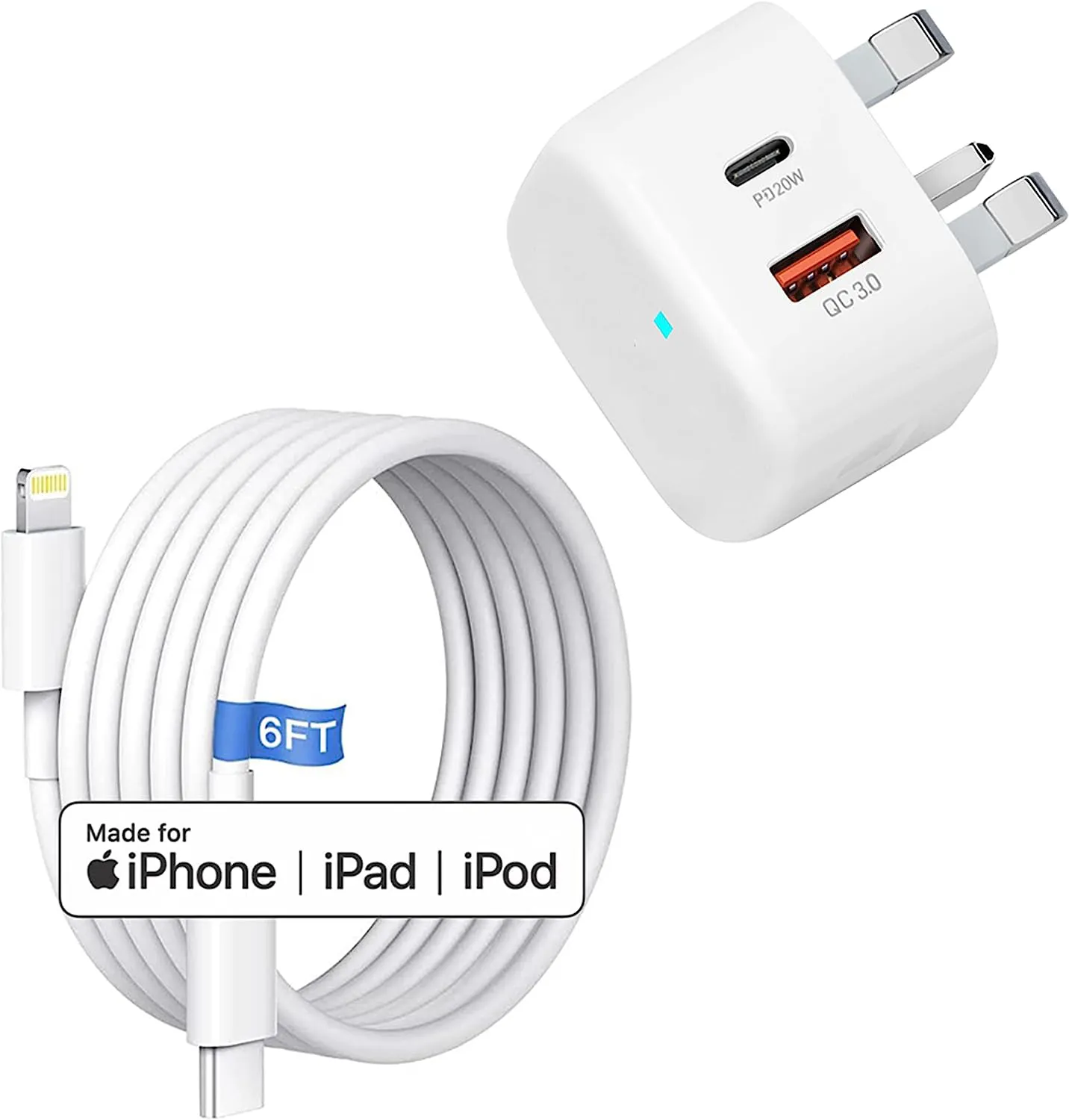 Vente chaude Prix Usine moule privé 20W UK prise fixe PD chargeur USB A + C chargeur rapide avec câble