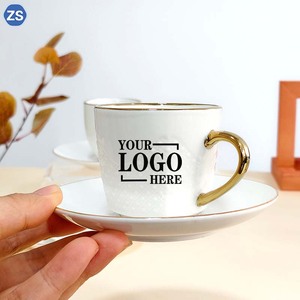 European Style <strong>Cup</strong> and Saucer Set with Vintage <strong>Golden</strong> Design White Black Ceramic Small Cappccnio Cafe Coffe <strong>Cup</strong> and Saucer Set