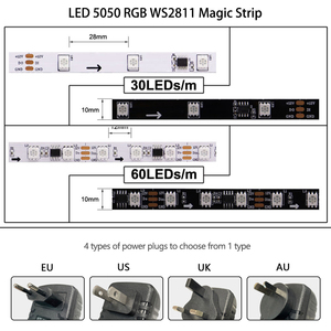 5m <span class=keywords><strong>LED</strong></span> קסם אור בר DC12V <span class=keywords><strong>2811</strong></span> <span class=keywords><strong>IC</strong></span> IP65 מלא צבע 5050 300 נוריות גמישה אור רצועת מוסיקה בקר ושלט רחוק RF