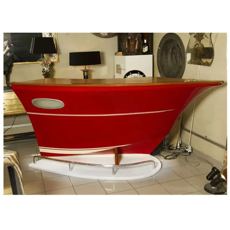 Bancone Bar moderno a forma di barca dipinto in legno rosso e bianco lucido usato bancone Bar attrezzature caffetteria