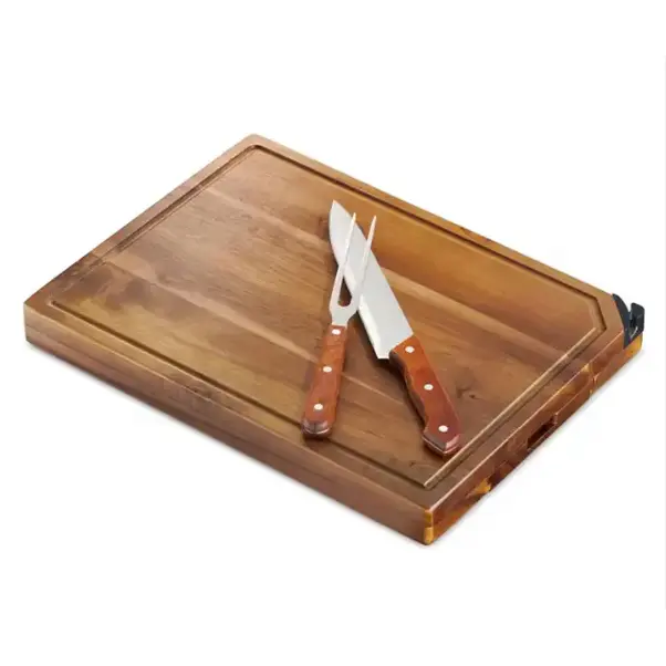 JINYU mutfak kesme/kesme tahtası bıçak ve çatal için dahili depolama ile, büyük ve kalın, antibakteriyel akasya ahşap