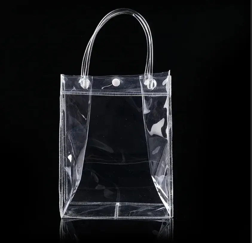 Sacchetti regalo in plastica trasparente a buon mercato con manico riutilizzabile in PVC di plastica trasparente avvolgente Tote Bag per lo Shopping
