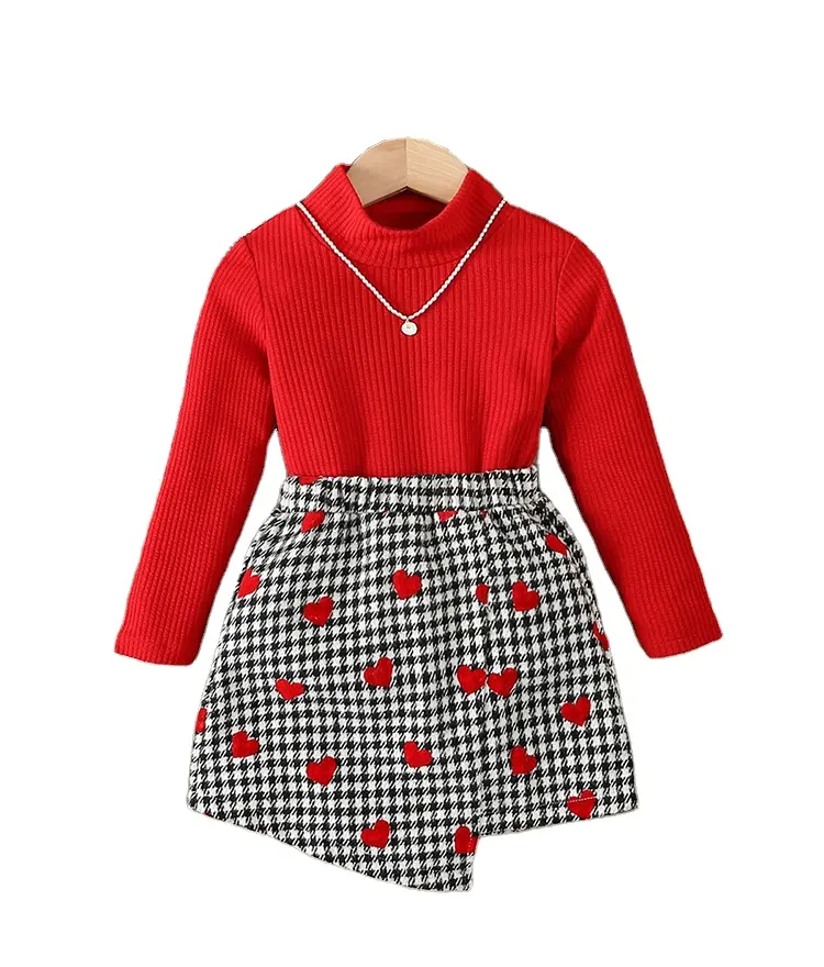 Ensemble fille automne/hiver nouveau haut tricoté doux ensemble jupe courte filles deux pièces à la mode pull rouge pour enfants