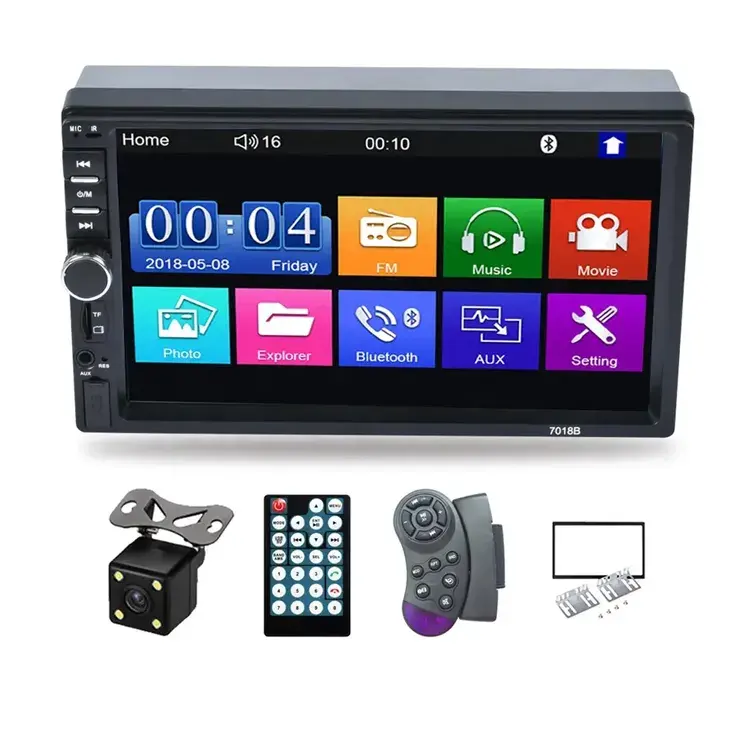 7inch đôi DIN xe đài phát thanh xe DVD Player phổ xe MP5 Máy nghe nhạc với cổng USB BT FM Camera chiếu hậu với 1 năm bảo hành