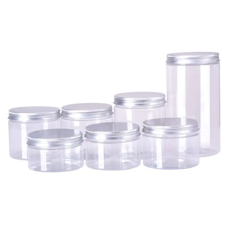 Rỗng vòng nhựa Kem Jar rõ ràng Jar với nắp bạc rộng miệng nhựa mỹ phẩm Jar với nắp