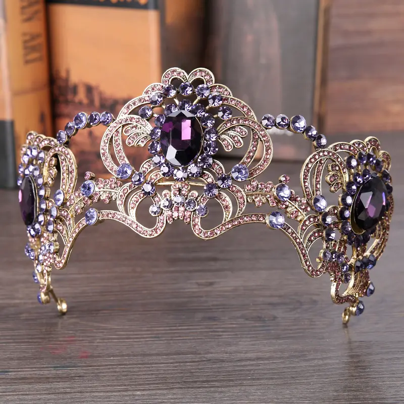 Baroque Purple Crystal Bridal Tiara Crown Headpiece For Wedding Accessories