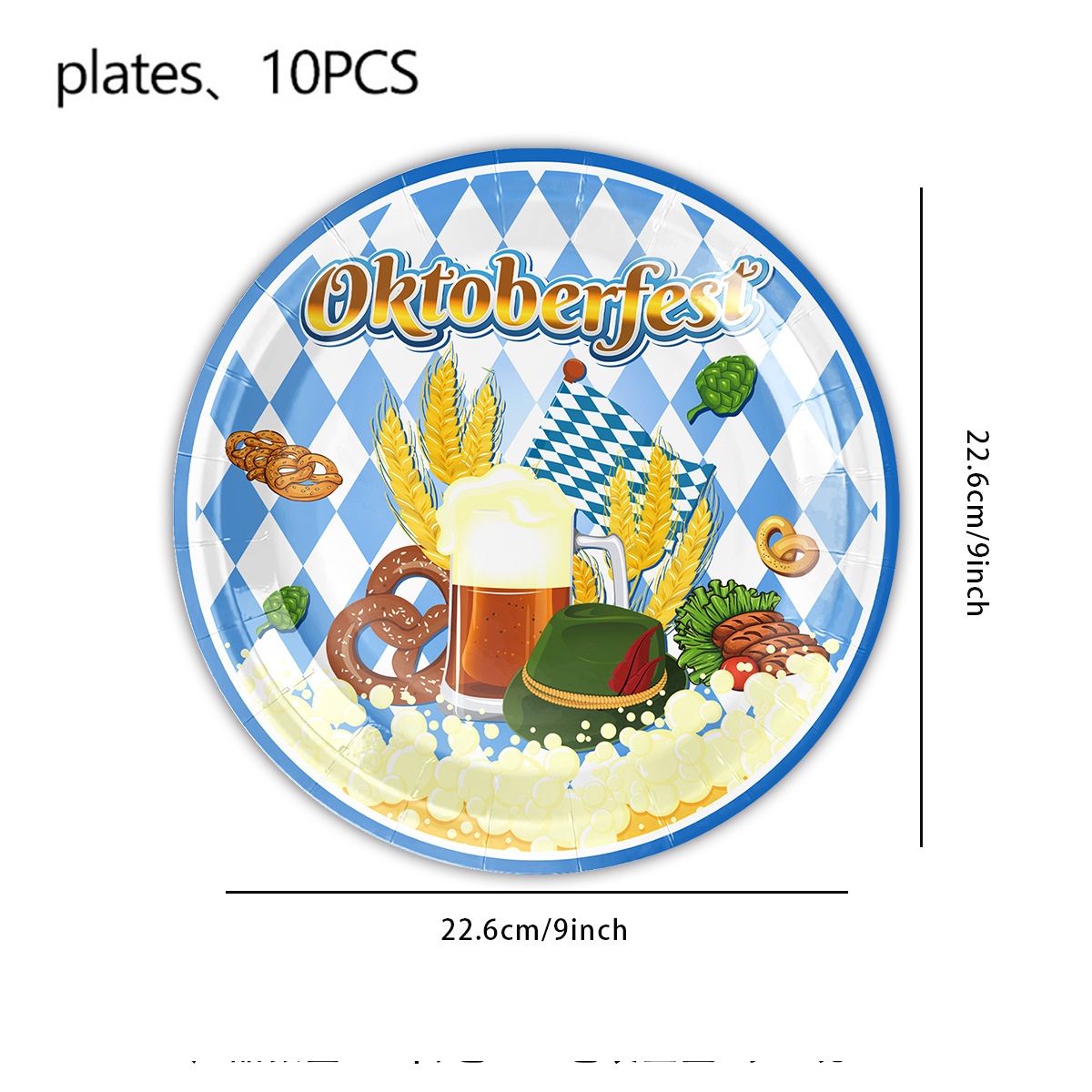 Assiettes en carton bleues-10pcs 9 pouces