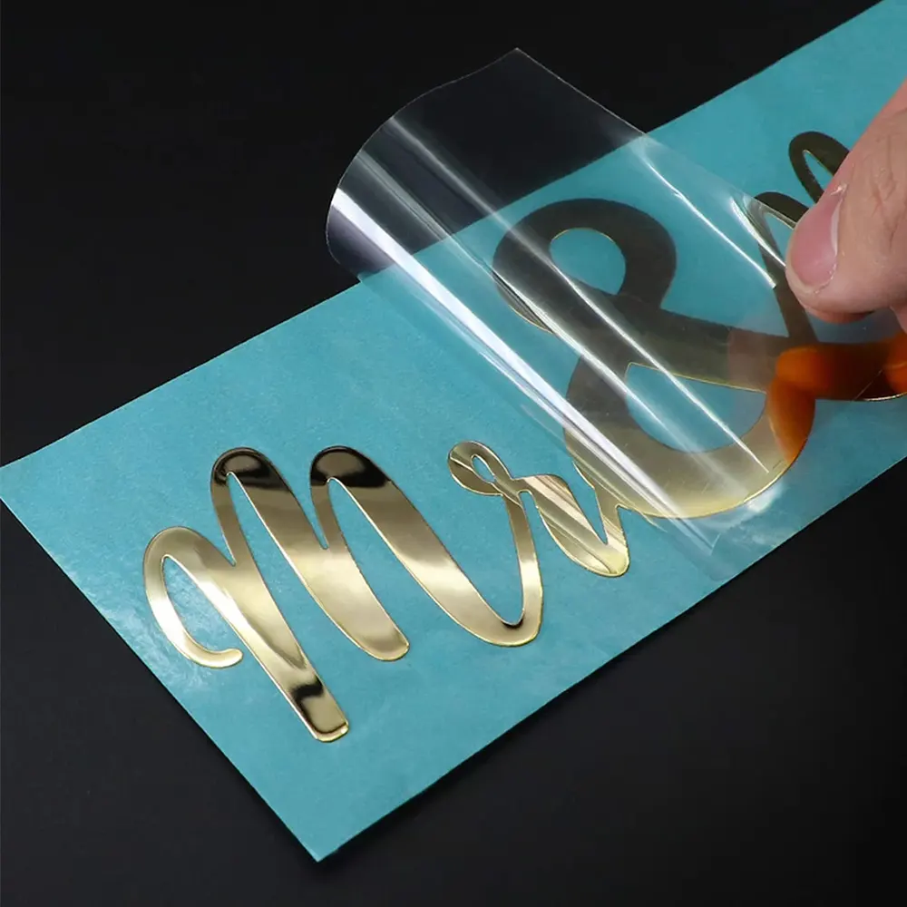 Adesivo di lusso personalizzato 3D Metallic Metal Transfer Packaging Letter Gold Logo UV Label Sticker