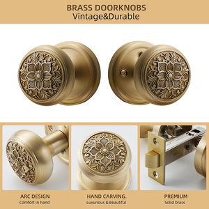 Koppalive cổ điển đồ cổ nội thất Fancy riêng tư xử lý khóa thiết lập phức tạp hoa thiết kế Brushed Brass PASSAGE Door Knob - Product Image 4