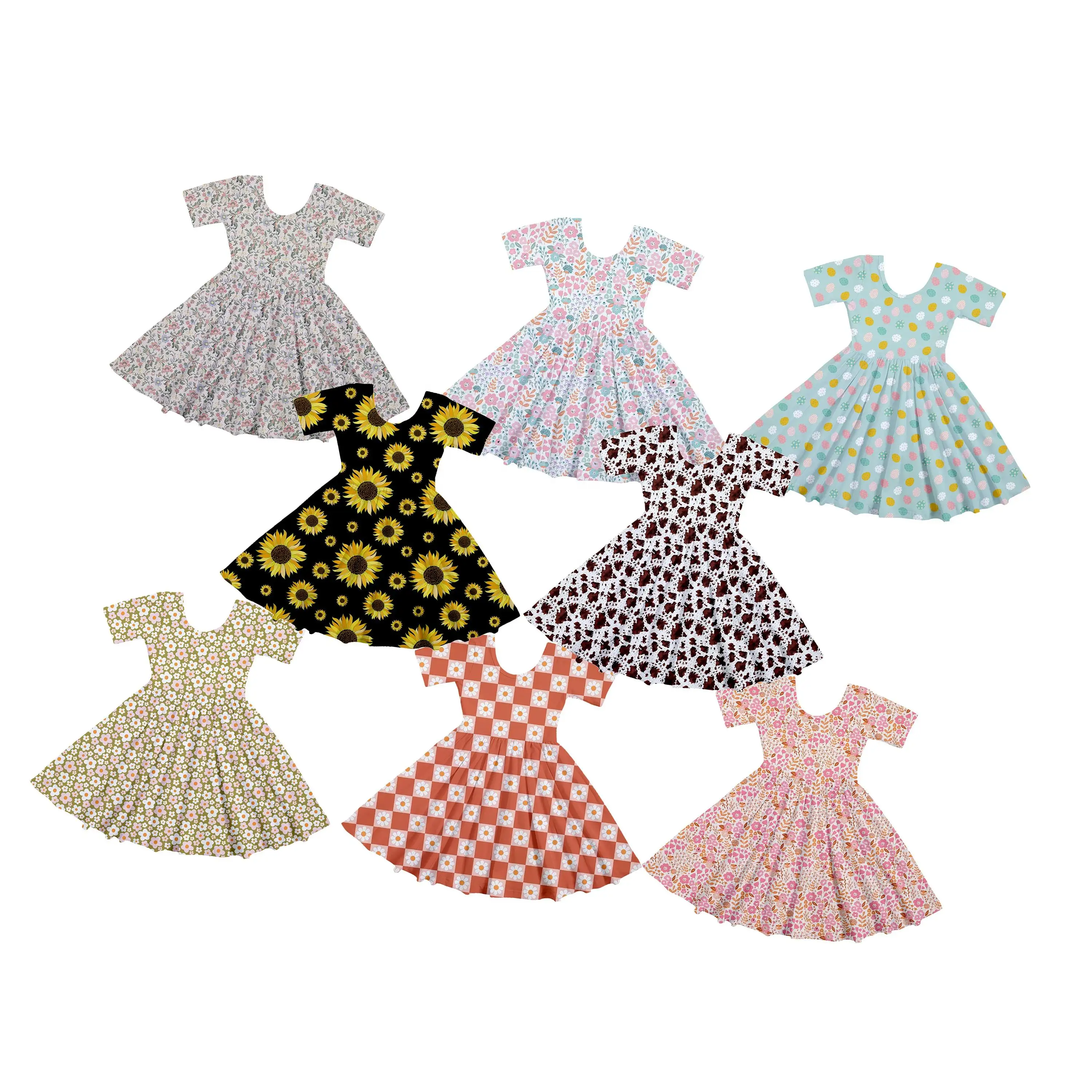 2024 कस्टम नए आगमन ग्रीष्मकालीन शिशु कपड़े छोटी आस्तीन वाली बेबी ड्रेस रफ़ल किड नवजात शिशु लड़की स्कर्ट