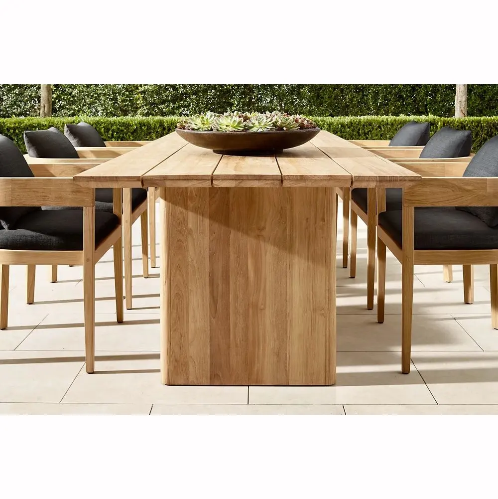 Outdoor teca madeira mesa jantar conjuntos jardim evento mesa e cadeira conjunto luxo pátio madeira hotel mesas sala de jantar mobília