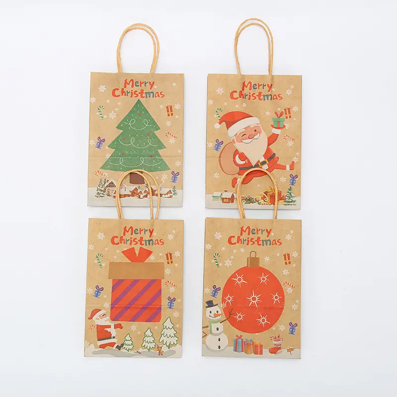 Design personalizzato riciclare la carta Kraft miglior sacchetto regalo per il giorno di natale fai da te carta artigianale Shopping buon natale sacchetti di favore per feste