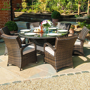 Luxury Backyard Conjunto Mesa De Jantar Jardim Dining Table Set Rattan Wicker 10 Seaters <strong>Patio</strong> <strong>Round</strong> Dining Table and Chair Set - Product Image 2