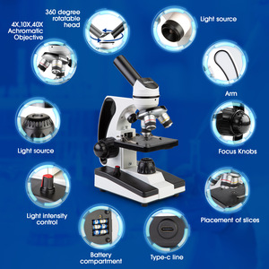 Microscopio para niños adultos 40X-2000X Microscopio monocular compuesto para laboratorio escolar Educación en el hogar con portaobjetos de microscopio - Product Image 3